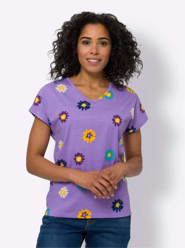 Sieh an! Kurzarmshirt in lavendel-weiß-bedruckt