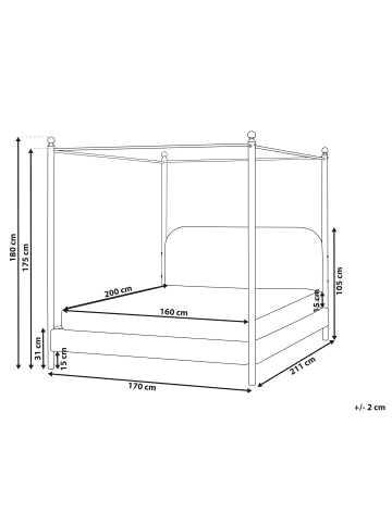 Beliani Himmelbett DANNEMOIS in Weiß/Schwarz - (W) 170 x (H) 180 x (L) 211 cm