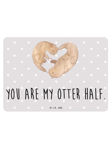 Mr. & Mrs. Panda Blechschild Otter Herz mit Spruch in Grau Pastell