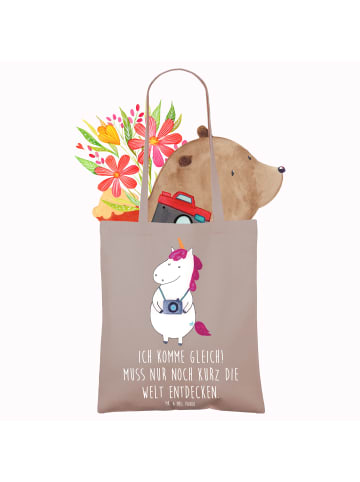 Mr. & Mrs. Panda Tote Bag Einhorn Fotograf mit Spruch in Braun Pastell