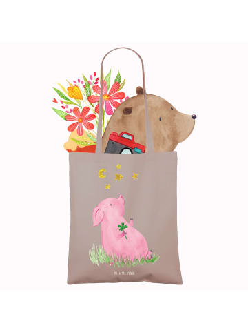 Mr. & Mrs. Panda Tasche Schwein Glück ohne Spruch in Braun Pastell