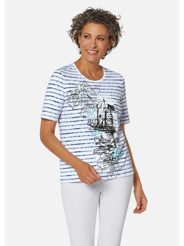 GOLDNER Kurzgröße:  Ringelshirt mit aufregendem Motiv in weiß / marine