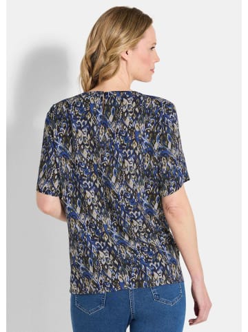 GOLDNER Kurzgröße: Elegantes Halbarm Blusenshirt, Druck in blau / stein / gemustert