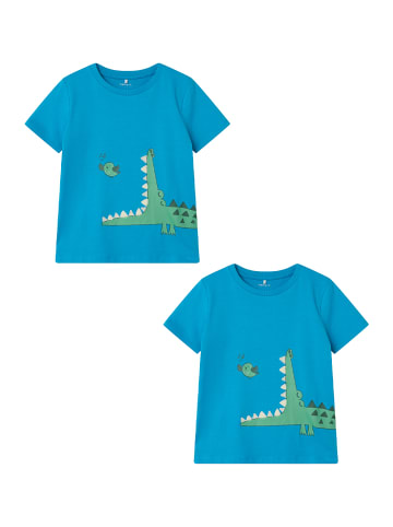name it T-Shirt 2er-Set stylisches Kurzarm Rundhals Kinder Oberteil in Blau-2
