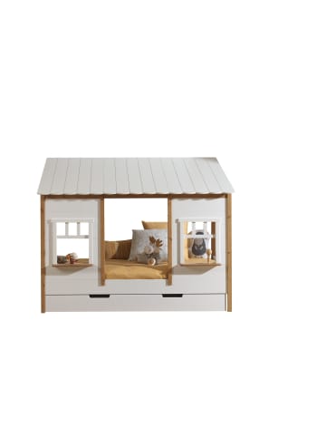 58 aufm Kessel LANDHAUSBETT Kamilah 215x174x108 aus Massivholz+MDF in Oak/Weiß