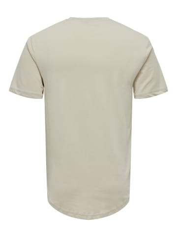 Only&Sons Langes Rundhals T-Shirt Kurzarm Shirt ONSMATT Stretch Basic in Beige-2