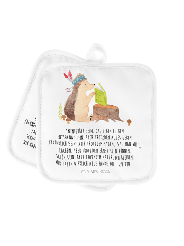 Mr. & Mrs. Panda 2er Set Topflappen  Igel Federschmuck mit Spruch in Weiß