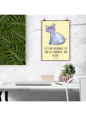Mr. & Mrs. Panda Bild Einhorn Nashorn mit Spruch in Gelb Pastell