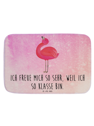 Mr. & Mrs. Panda Badteppich Flamingo Stolz mit Spruch in Aquarell Pink