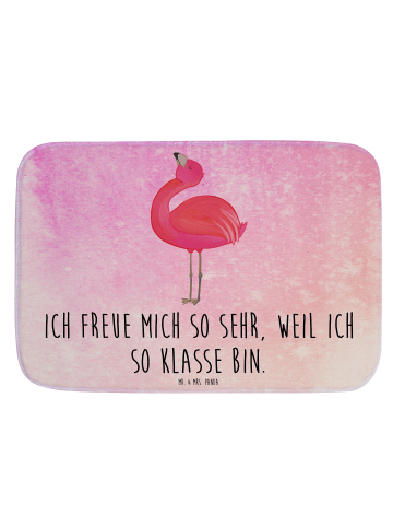 Mr. & Mrs. Panda Badvorleger Flamingo Stolz mit Spruch in Aquarell Pink