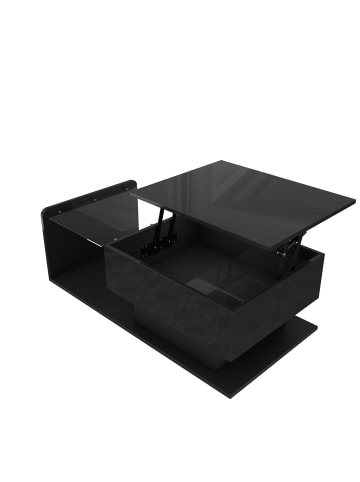 ABRIHOME Couchtisch Beistelltisch mit Glas und LED, Schwarz
