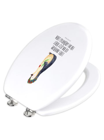 Mr. & Mrs. Panda Toilettendeckel Pinguin Blumen mit Spruch in Weiß