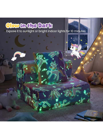 COSTWAY 3 in 1 Kindersofa im Dunkeln Leuchtend in Bunt
