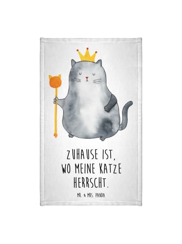 Mr. & Mrs. Panda Gästehandtücher Katze König mit Spruch in Weiß