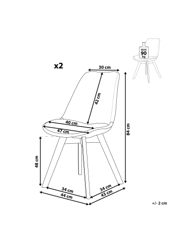 Beliani 2er-Set Esszimmerstuhl DAKOTA II in Blau/Braun