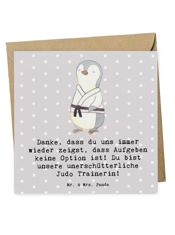 Mr. & Mrs. Panda Grußkarte Unerschütterliche Judo Trainerin mit ... in Grau Pastell