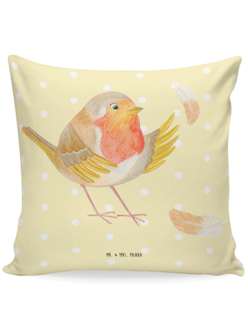 Mr. & Mrs. Panda Polsterkissen Rotkehlchen Federn ohne Spruch in Gelb Pastell