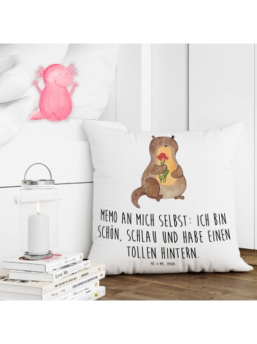 Mr. & Mrs. Panda Sitzkissen Otter Blumenstrauß mit Spruch in Weiß