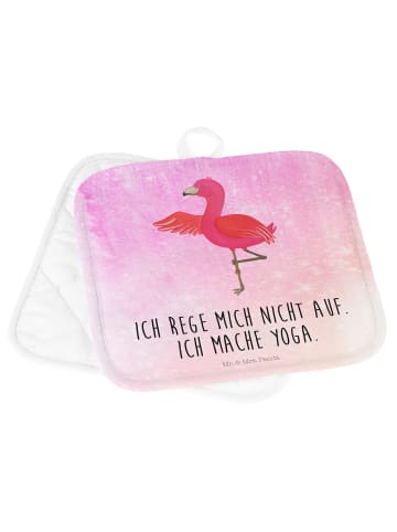 Mr. & Mrs. Panda Topflappen Flamingo Yoga mit Spruch in Aquarell Pink