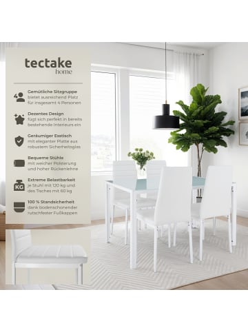 tectake Essgruppe aus Stahl, 5-teilig, bodenschonende Kunststoffkappen