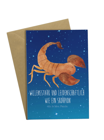 Mr. & Mrs. Panda Glückwunschkarte Sternzeichen Skorpion mit Spruch in Sternenhimmel Blau