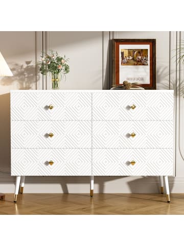 ABRIHOME Modernes Weißes 6-Schubladen-Kommode mit strukturierter Oberfläche