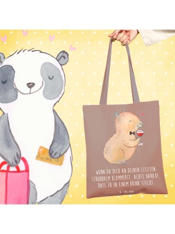 Mr. & Mrs. Panda Tote Bag Capybara Wein mit Spruch in Braun Pastell