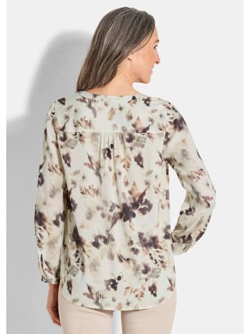 GOLDNER Kurzgröße:  Florale Druckbluse mit V-Ausschnitt in beige / gemustert
