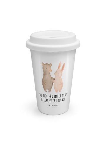 Mr. & Mrs. Panda To Go Becher Bär und Hase Umarmen mit Spruch in Weiß