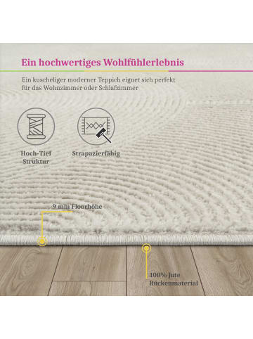 KADIMA DESIGN Teppich Kurzflor Abstrakt Wohnzimmer in Creme