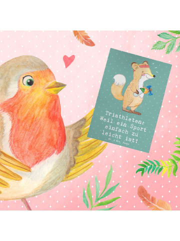 Mr. & Mrs. Panda babykarte Triathlon Helden mit Spruch in Meeresbrise