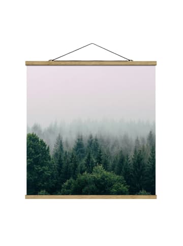 WALLART Stoffbild mit Posterleisten - Wald im Nebel Dämmerung in Grün