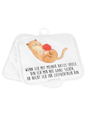 Mr. & Mrs. Panda Topflappen Katze Wolle mit Spruch in Weiß