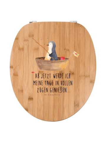 Mr. & Mrs. Panda Motiv WC Sitz Pinguin Angelboot mit Spruch in Braun