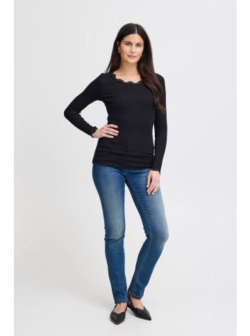 Fransa Longsleeve FRHIZAMOND 2 T-shirt - 20607461  Feminines Langarmshirt mit Spitzenborte in Schwarz