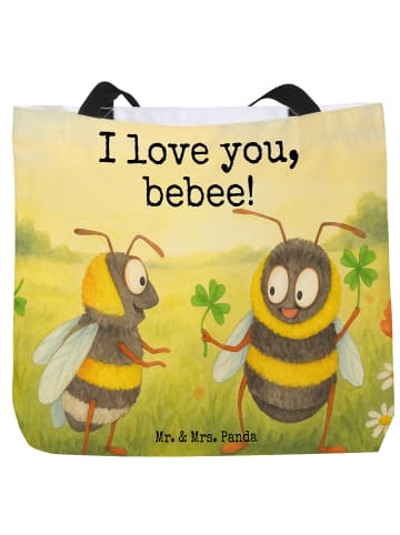 Mr. & Mrs. Panda Tote Bag Bienen Paar Design mit Spruch in Weiß