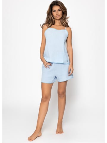 SASSYCLASSY Musselin Pyjamatop mit Spitzenborte in Blau