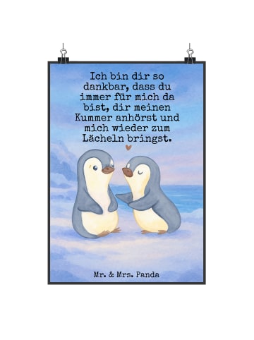 Mr. & Mrs. Panda Poster Pinguine trösten Design mit Spruch in Weiß