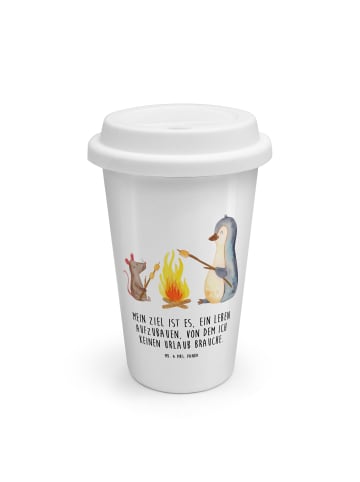 Mr. & Mrs. Panda To Go Becher Pinguin Lagerfeuer mit Spruch in Weiß