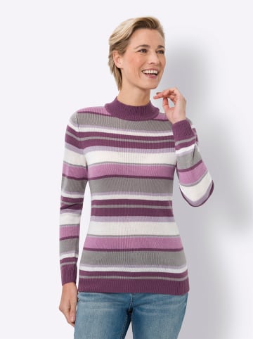 Sieh an! Stehkragenpullover in violett-flieder-geringelt