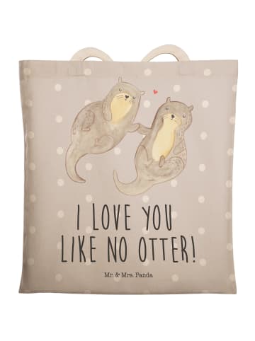 Mr. & Mrs. Panda Einkaufstasche Otter Hände halten mit Spruch in Grau Pastell
