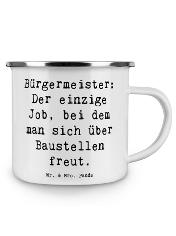 Mr. & Mrs. Panda Camping Emaille Tasse Spruch Bürgermeister Freu... in Weiß