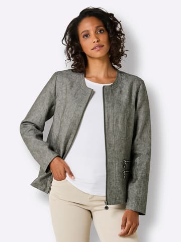creation L Leinenblazer in khaki-weiß-meliert