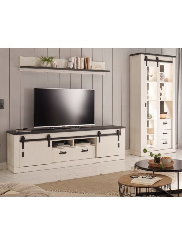 Furn.Design Wohnwand weiß Pinie, anthrazit Landhaus, Wohnkombination 3-teilig 314 cm