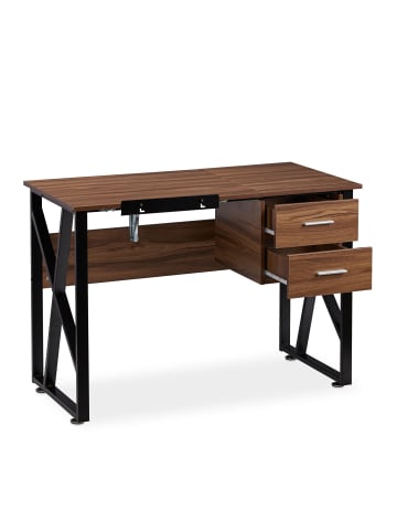 relaxdays Schreibtisch in Holzoptik/Schwarz - (B)110 x (H)75 x (T)55 cm