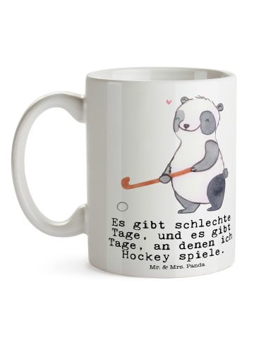 Mr. & Mrs. Panda Kaffeetasse Panda Hockey spielen mit Spruch in Weiß