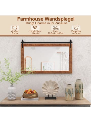 COSTWAY Rechteckiger Spiegel mit Holzrahmen in Hellbraun