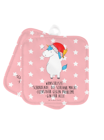 Mr. & Mrs. Panda Topfuntersetzer Einhorn Weihnachtsmann mit Spruch in Rot Pastell