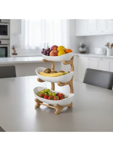 relaxdays Obst Etagere in Natur/ Weiß - 3 Etagen