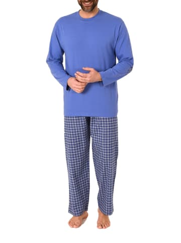 NORMANN Schlafanzug Pyjama lang Flanell Hose - 67438 in blau